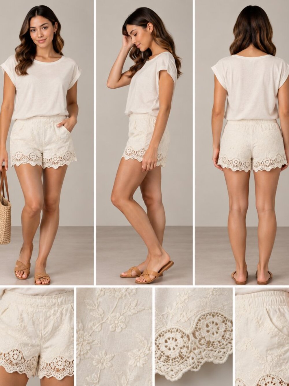 Xhilaration Ivory Floral Lace Crochet Shorts Pockets Size M